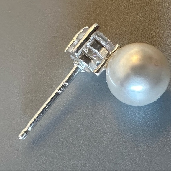 Sterling Silver Pearl and CZ Earrings - Picture 7 of 12